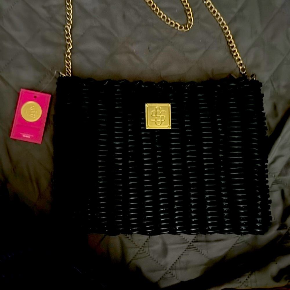 Simply Southern Key Largo Black Woven Purse with Gold Accents